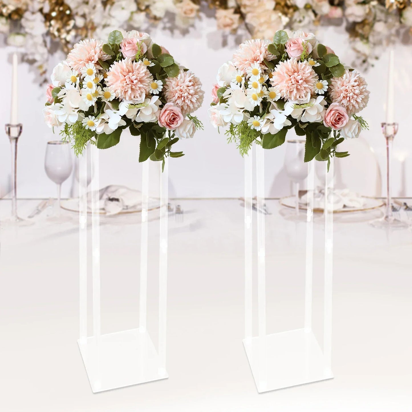 Clear Acrylic Flower Stand Geometric Centerpiece For Weddings