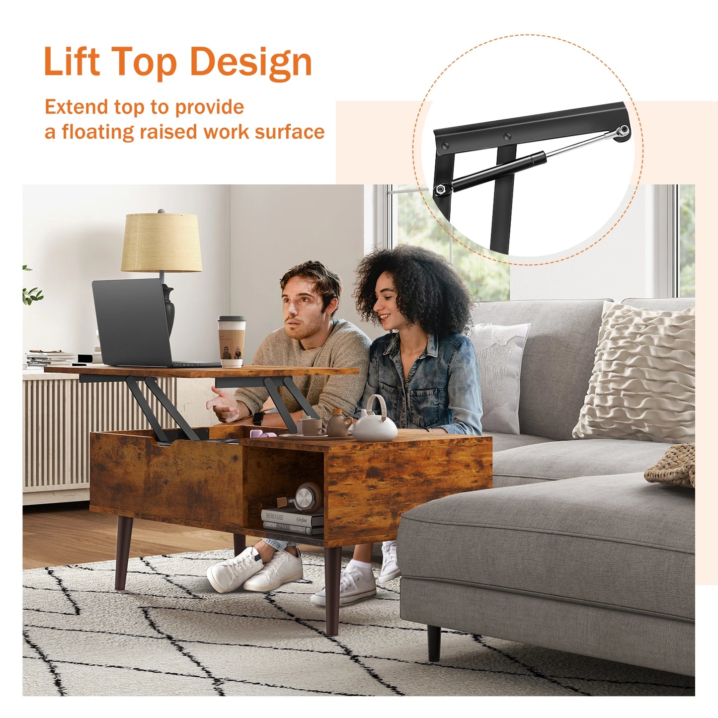 JHK Lift Top Coffee Table Living Room With Adjustable Storage