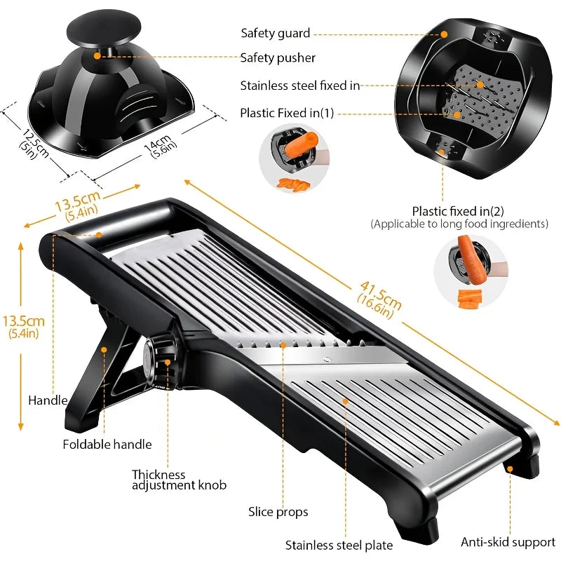 AEDG Stainless Steel Mandoline Slicer With 5 Blades And Holder Safe Hand Guard