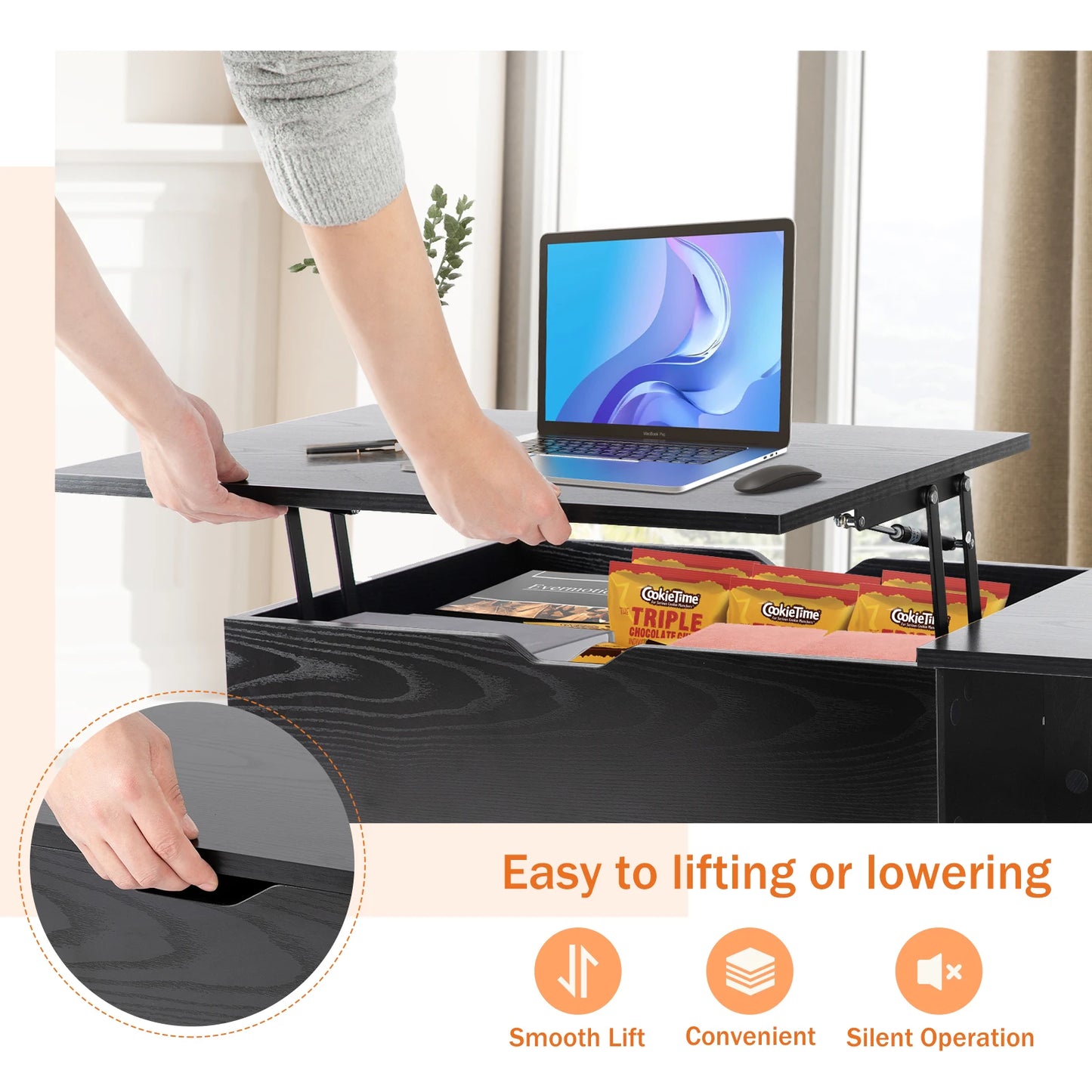 JHK Lift Top Coffee Table Living Room With Adjustable Storage