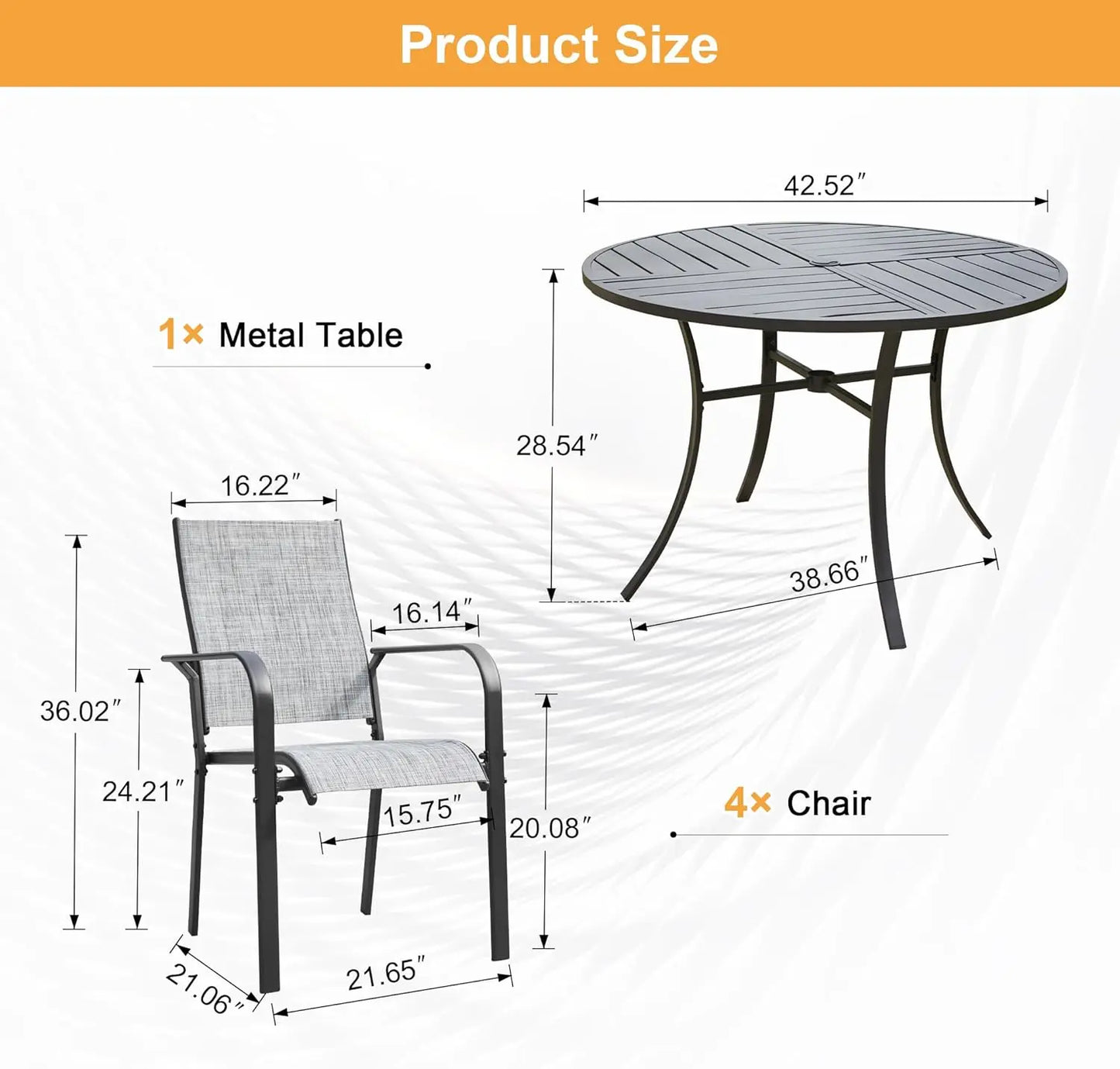 5-Piece Patio Dining Set With Aluminum Table Textilene Chairs