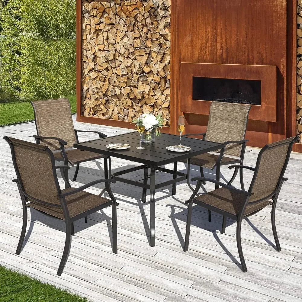 5Piece Patio Dining Set With Umbrella Hole Table And Chairs