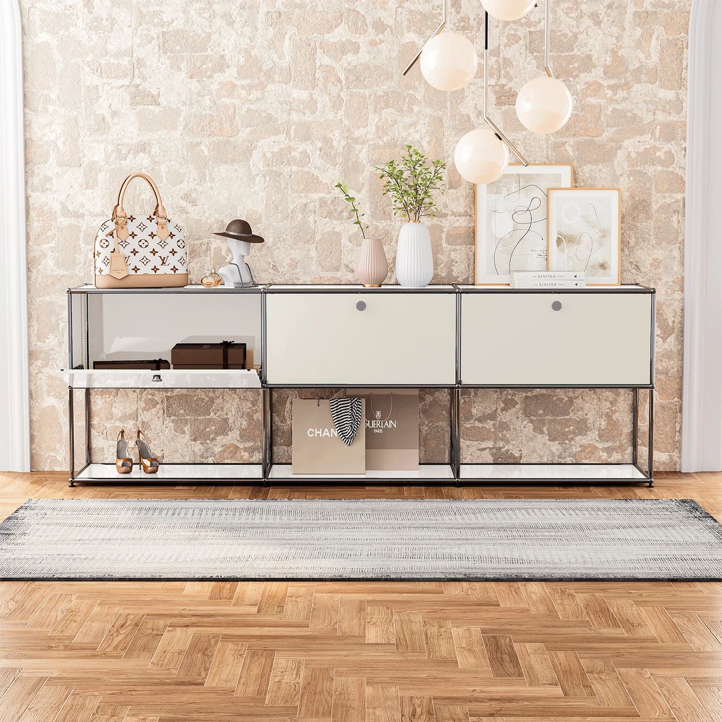 Stainless Steel Storage Cabinet Sideboard With Metal Shelves Living Room