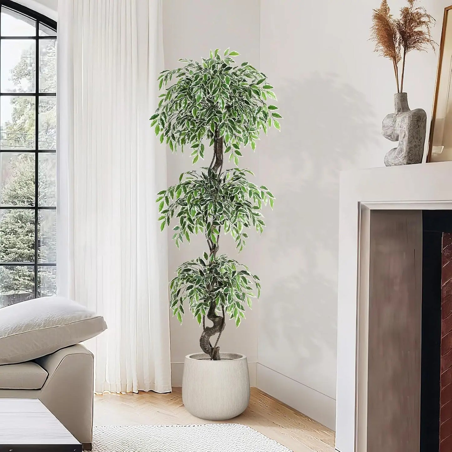 HiMISS Artificial Ficus Tree With Pebbles And Fake Moss Pot