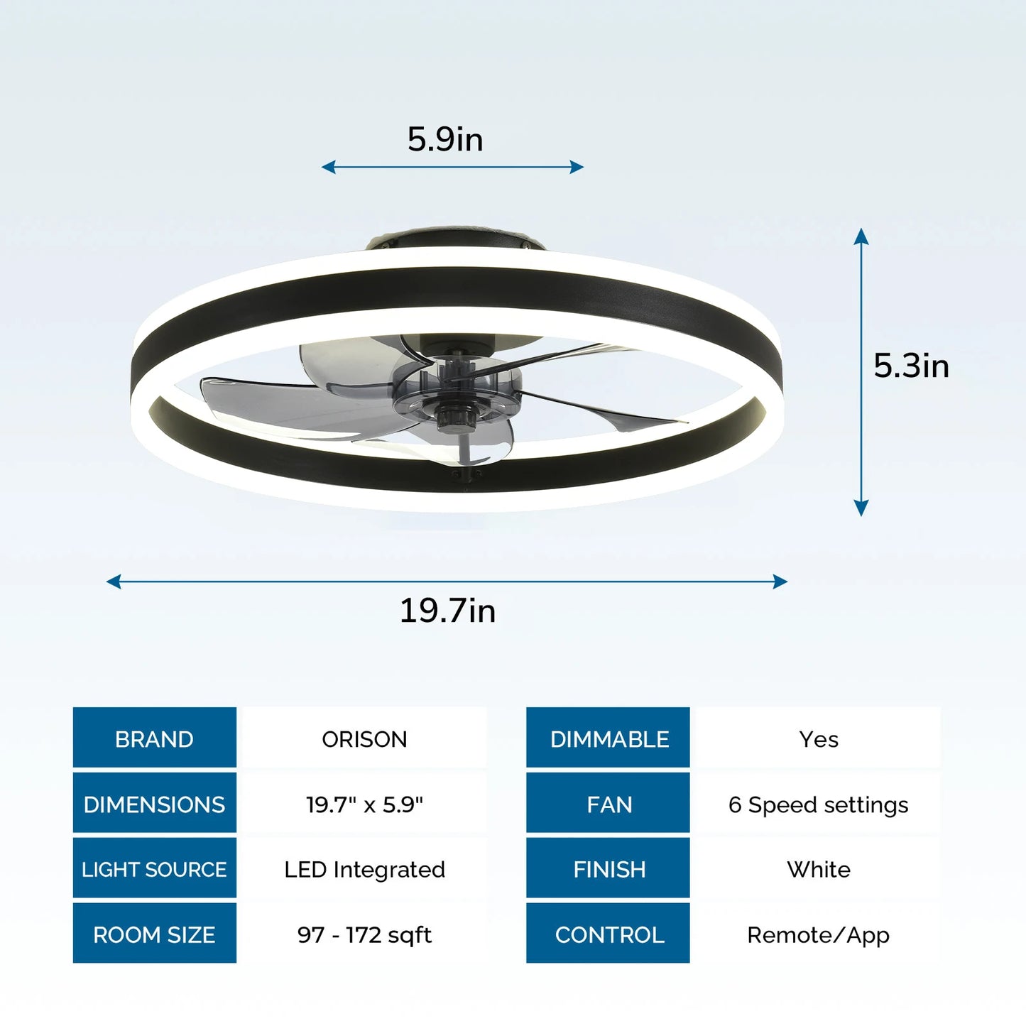 Orison Ceiling Fan With Remote Control LED Dimmable Indoor