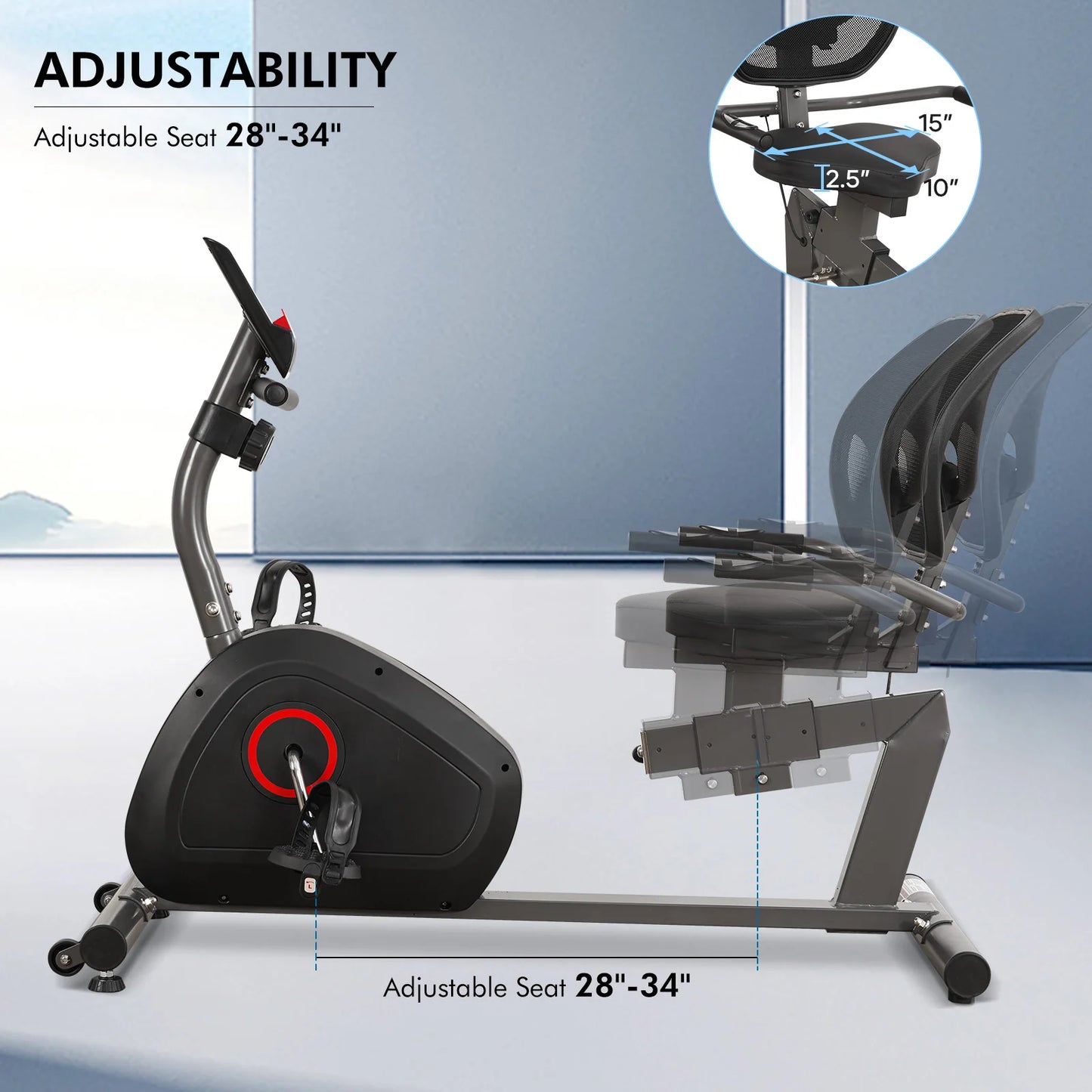 Recumbent Exercise Bike Quiet Sturdy 8 Levels Large Seat