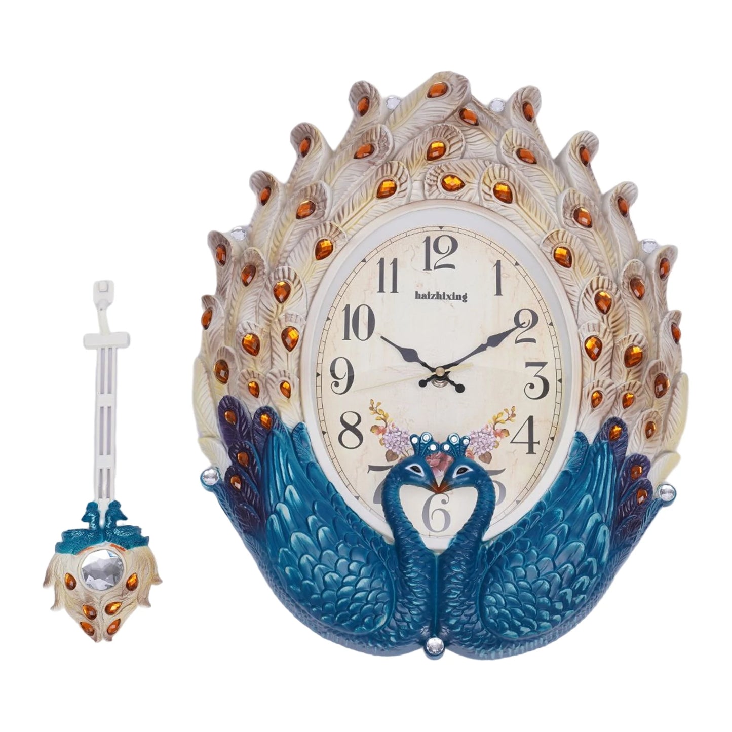 Peacock Wall Clock Silent Metal Pendulum For Living Room
