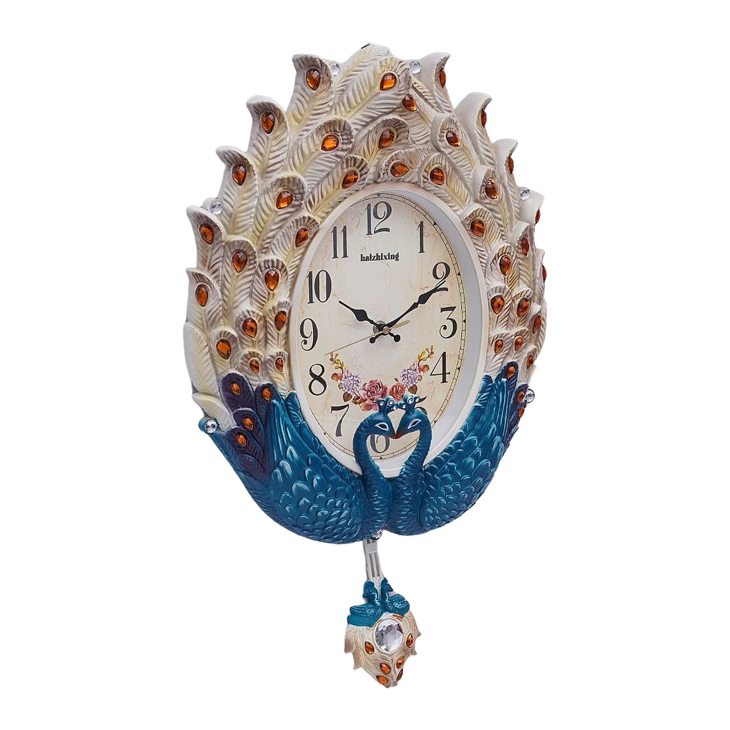 Peacock Wall Clock Silent Metal Pendulum For Living Room