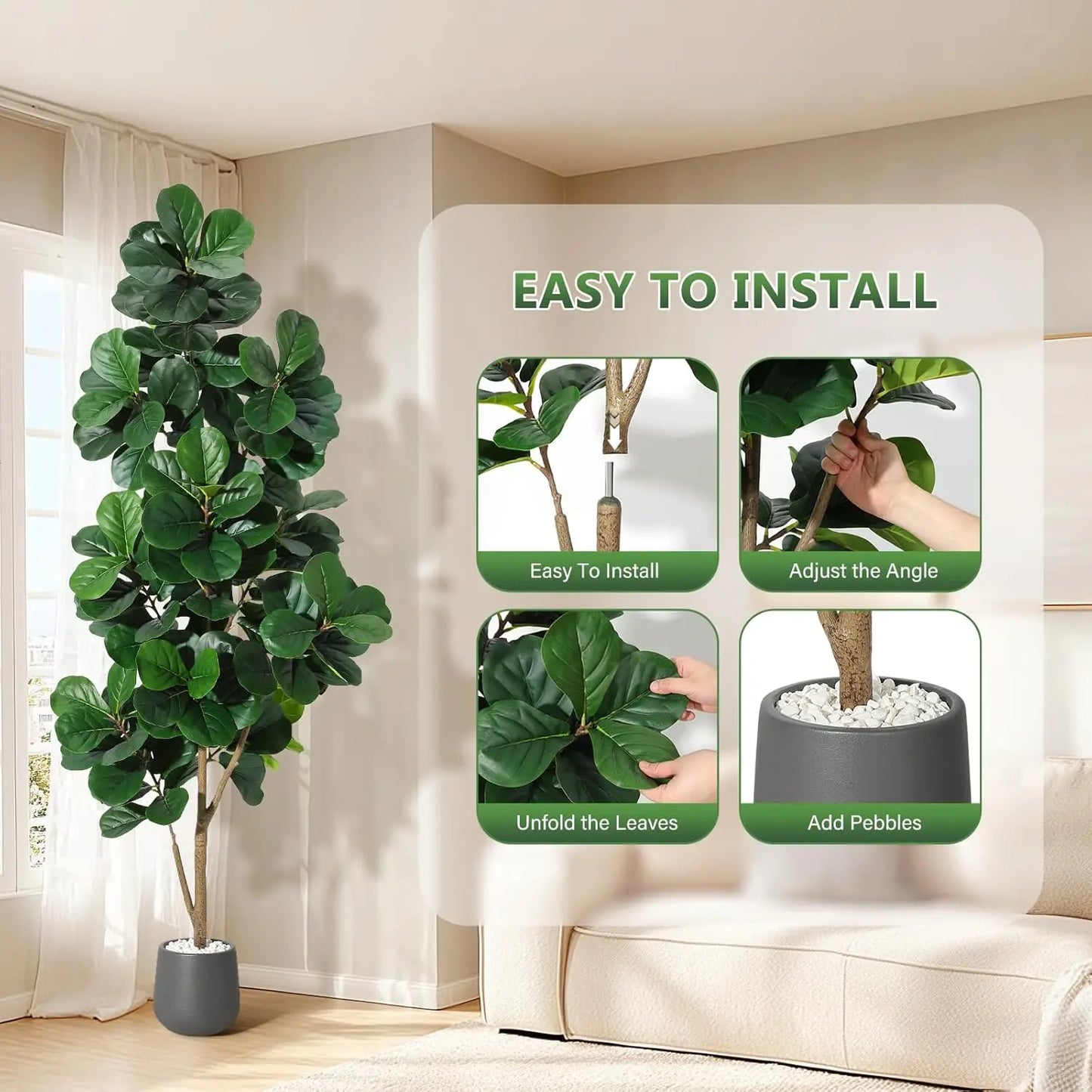 HiMISS Fiddle Leaf Fig Tree Artificial In Planter Decor