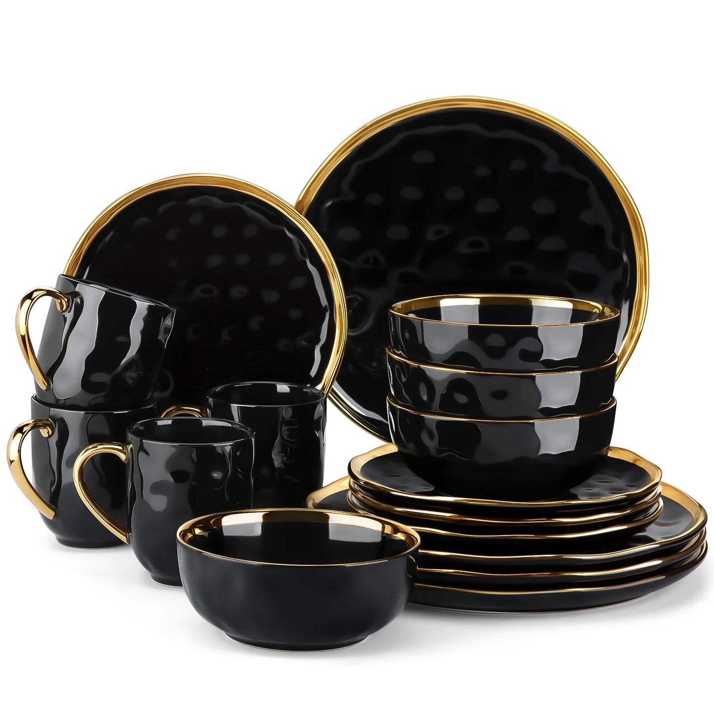 MALACASA Porcelain Dinnerware Set With Gold Trim Tableware Collection