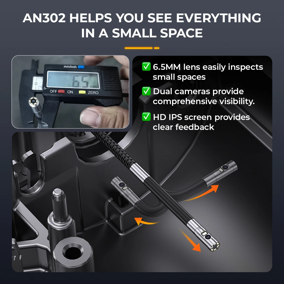 Ancel AN302 Two Way Articulating Borescope With LED Lights