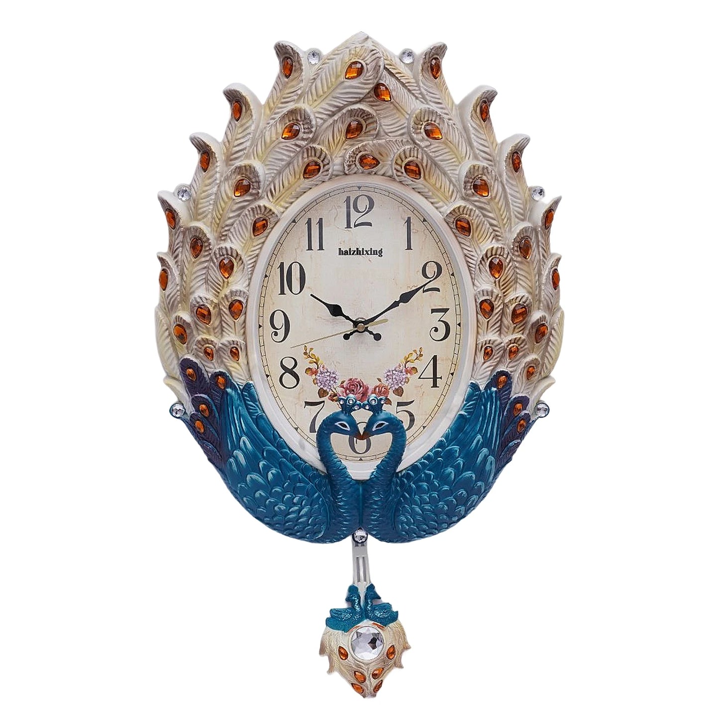 Peacock Wall Clock Silent Metal Pendulum For Living Room