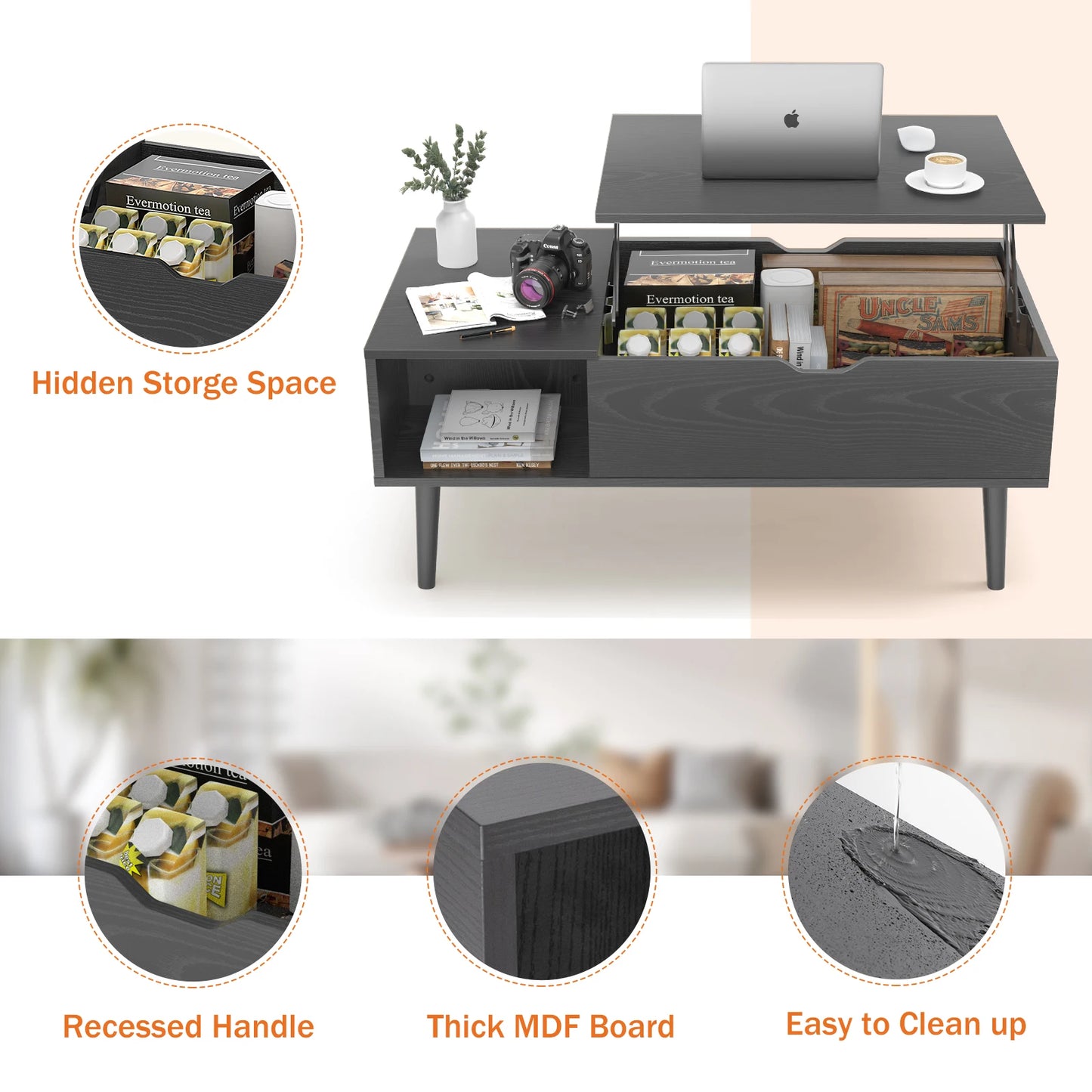 JHK Lift Top Coffee Table Living Room With Adjustable Storage