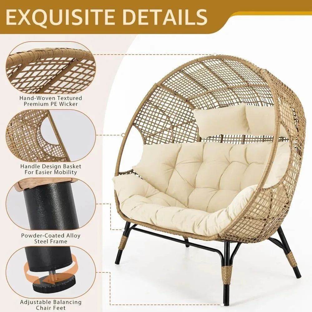 Egg Chair Outdoor Lounge For Two With Thick Padded Cushions