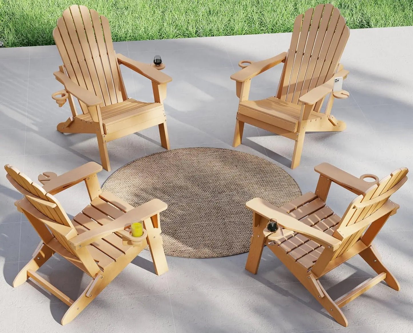 HDPE Adirondack Chair Set Of 4 With Cup Holders Outdoor