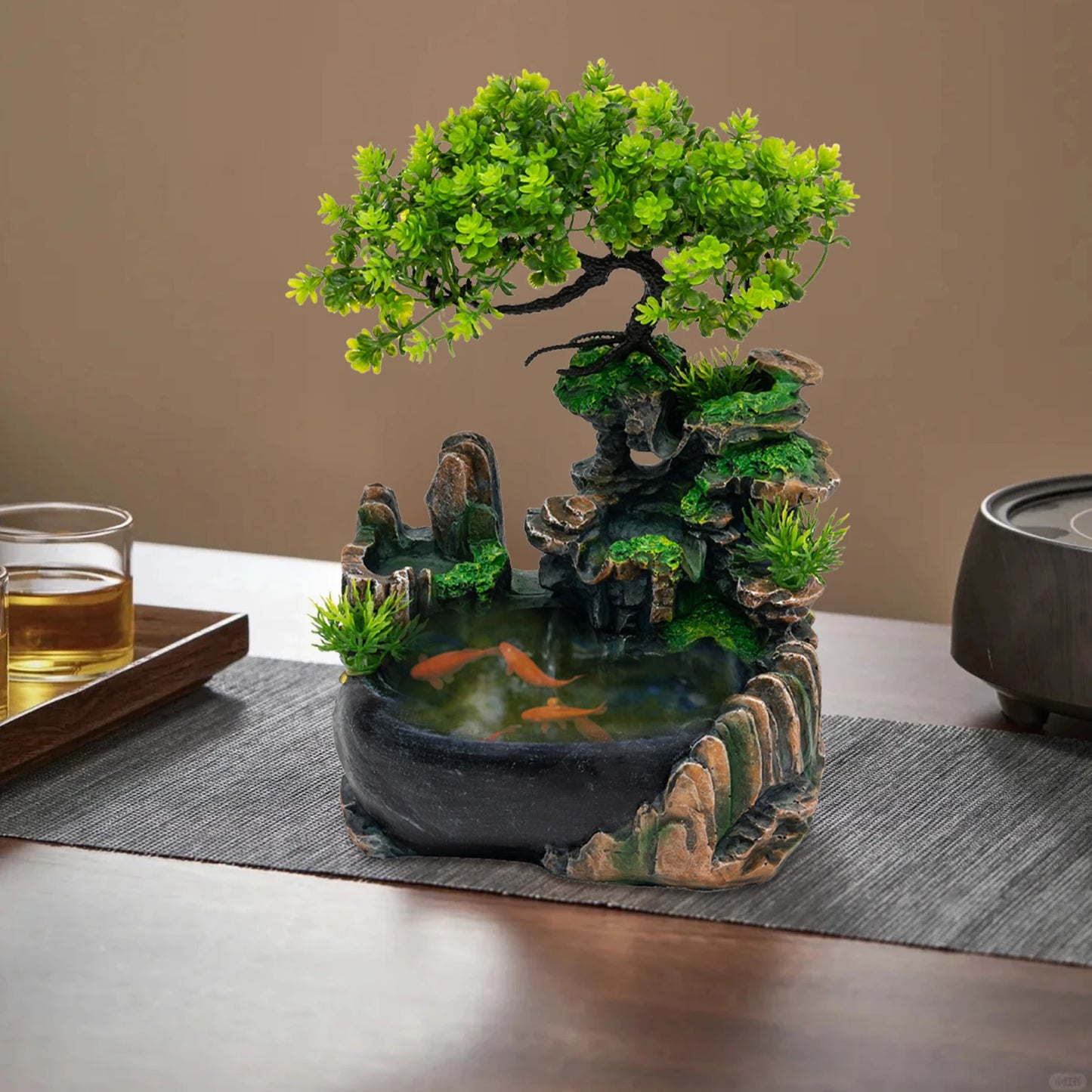 Indoor Tabletop Waterfall Fountain With LED Lights And Atomizer