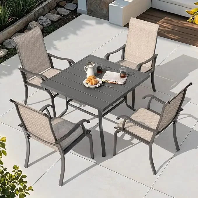 5Piece Patio Dining Set With Umbrella Hole Table And Chairs