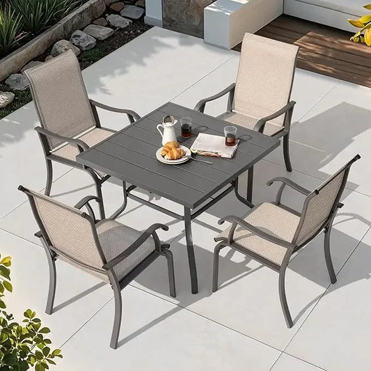 5Piece Patio Dining Set With Umbrella Hole Table And Chairs