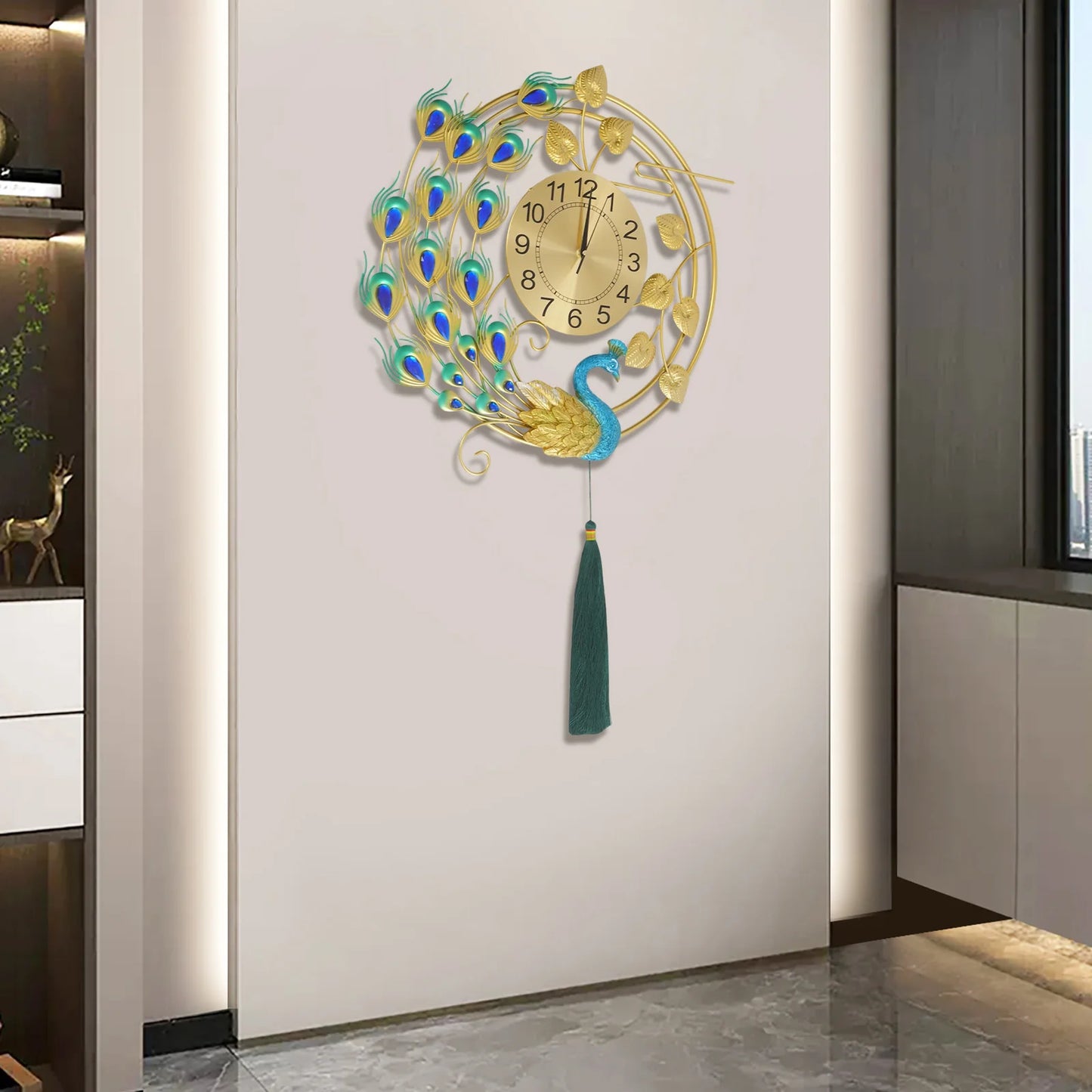 Peacock Metal Wall Clock Silent Quartz Wall Mounted Art Clock