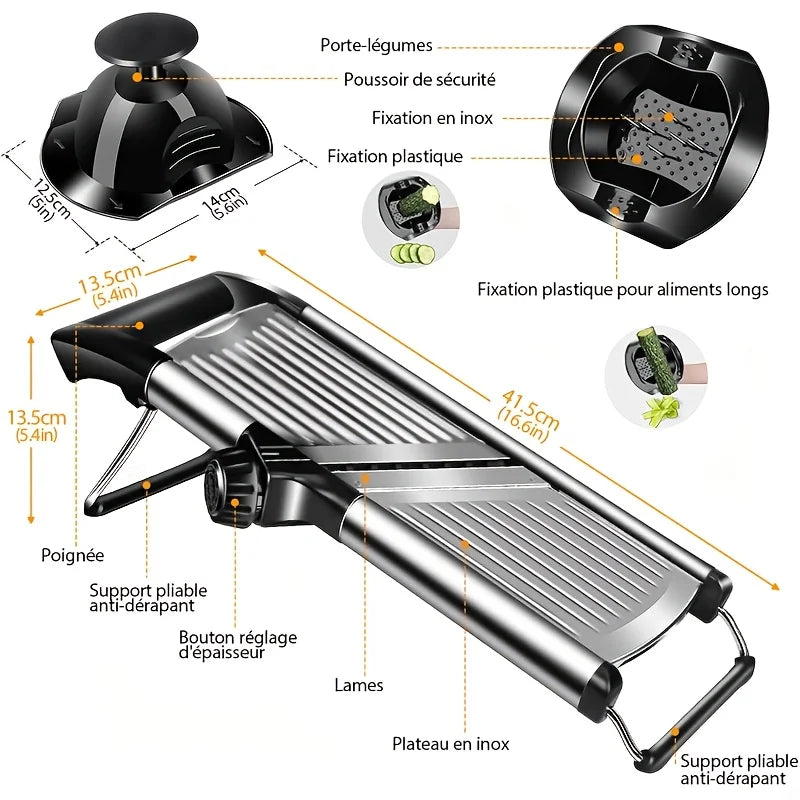 AEDG Stainless Steel Mandoline Slicer With 5 Blades And Holder Safe Hand Guard