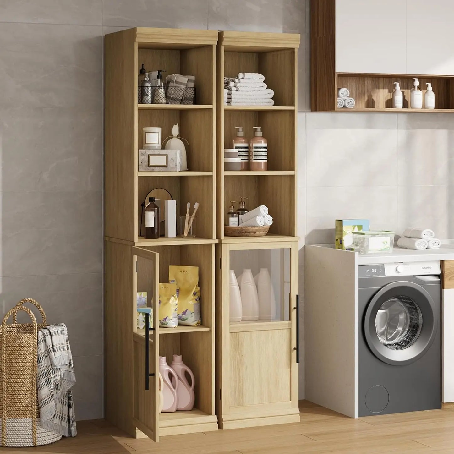 HiMISS Narrow Bathroom Cabinet With Glass Door Slim Storage Unit