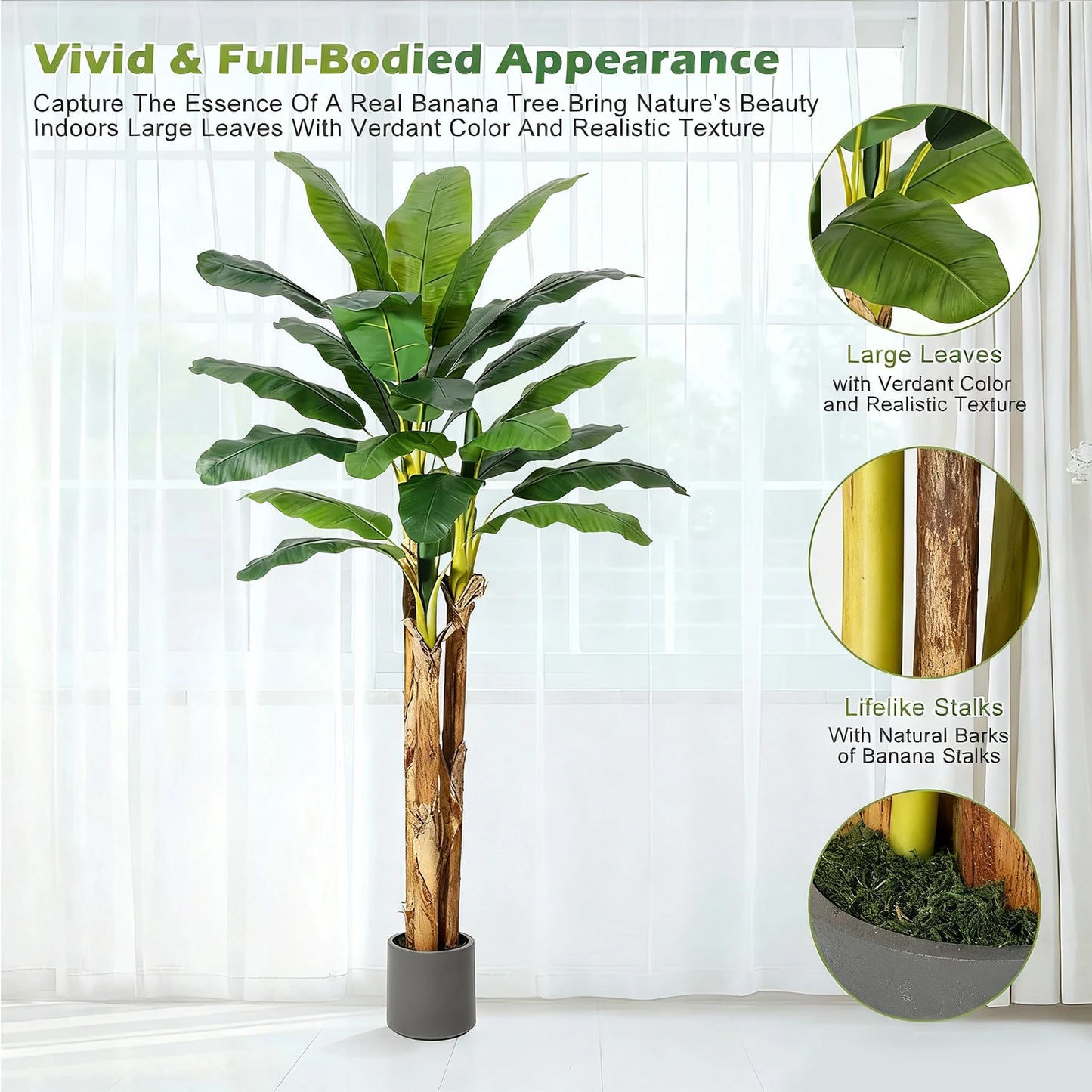 HiMISS Artificial Banana Tree With Grey Planter