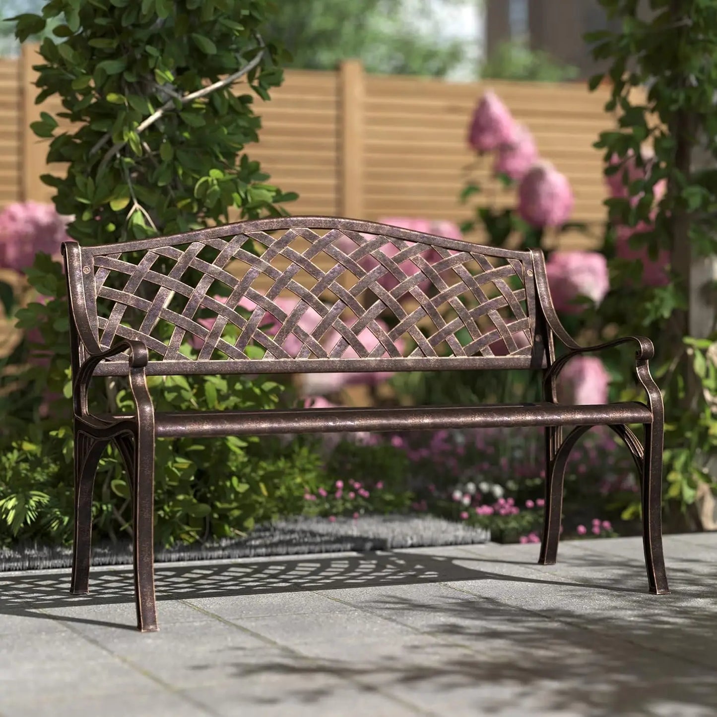 Aluminum Outdoor Garden Bench With Armrests For Patio And Yard