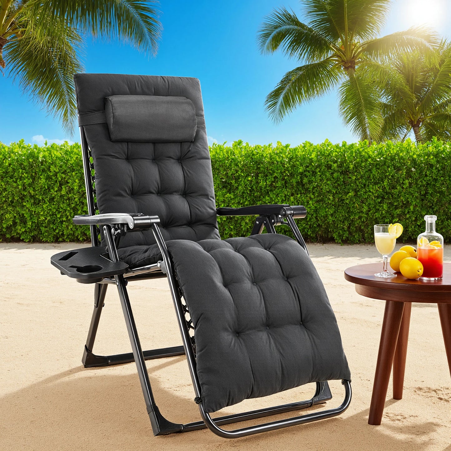 JHK Zero Gravity Recliner Outdoor Patio Lounge Chair With Cupholder