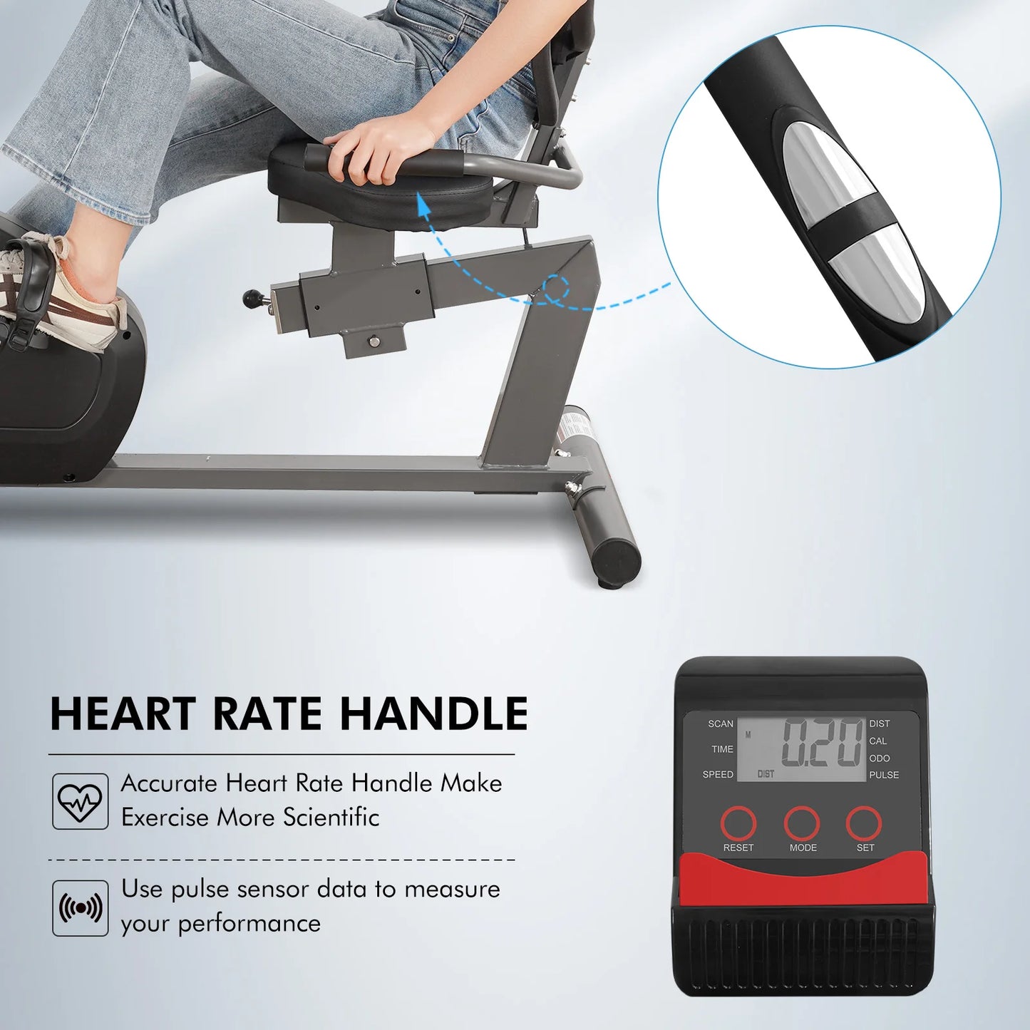 Recumbent Exercise Bike Quiet Sturdy 8 Levels Large Seat