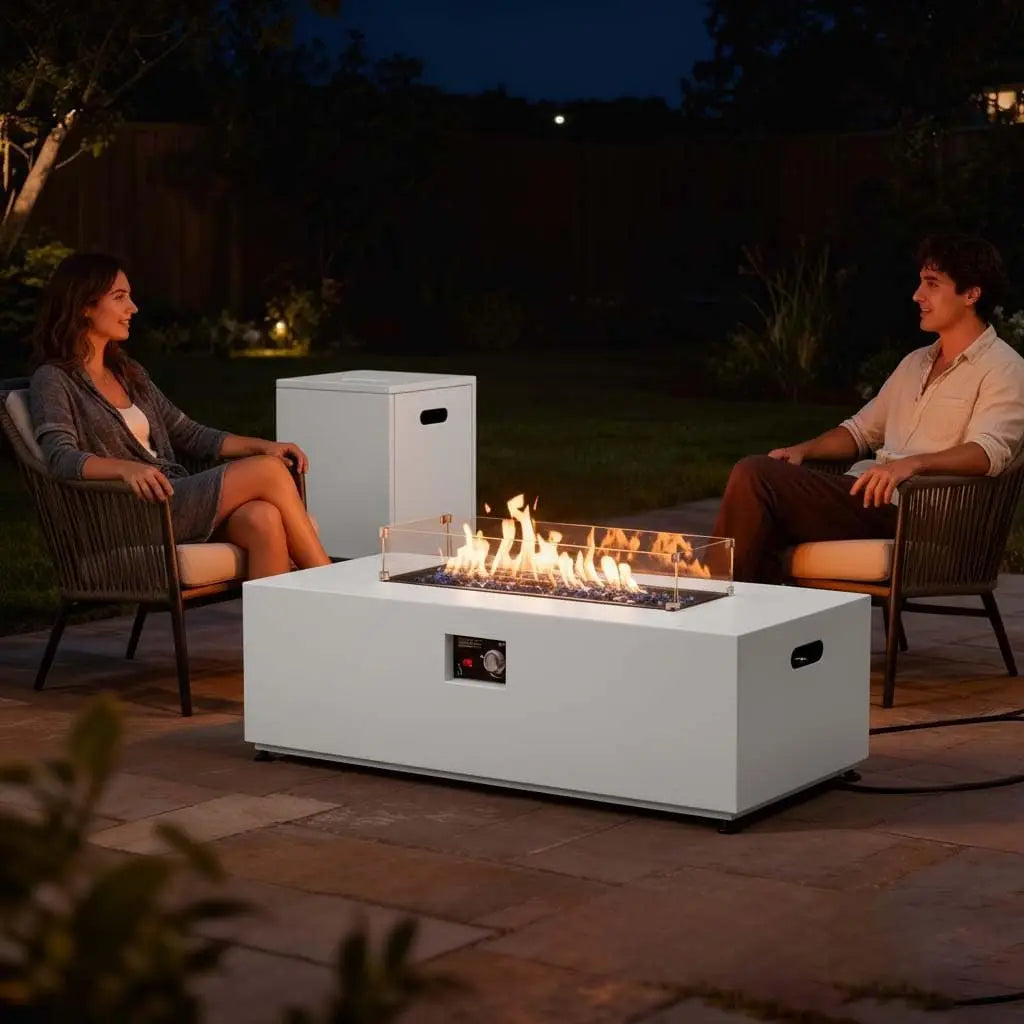 Propane Fire Pit Table Set With Tank Holder Wind Guard