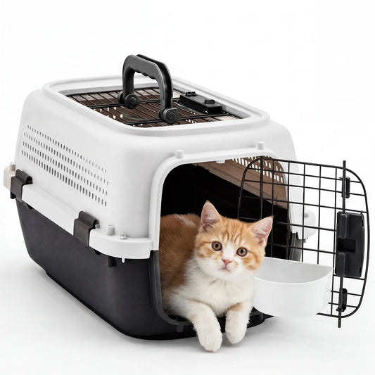 Pet Carrier For Small Dogs And Cats Front Top Load Wire Door Food Bowl