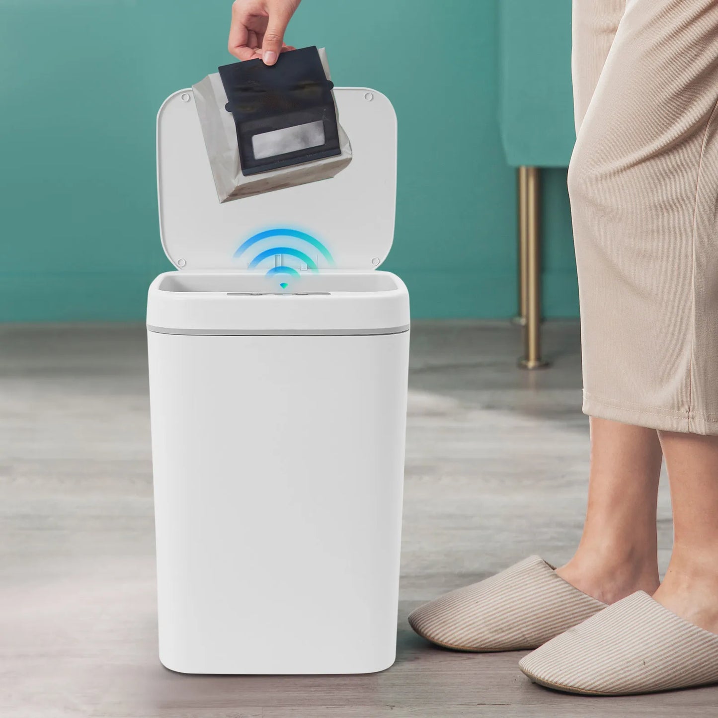 Bymaocar Sensor Trash Can Touchless PP Waterproof IPX5 Waste Bin