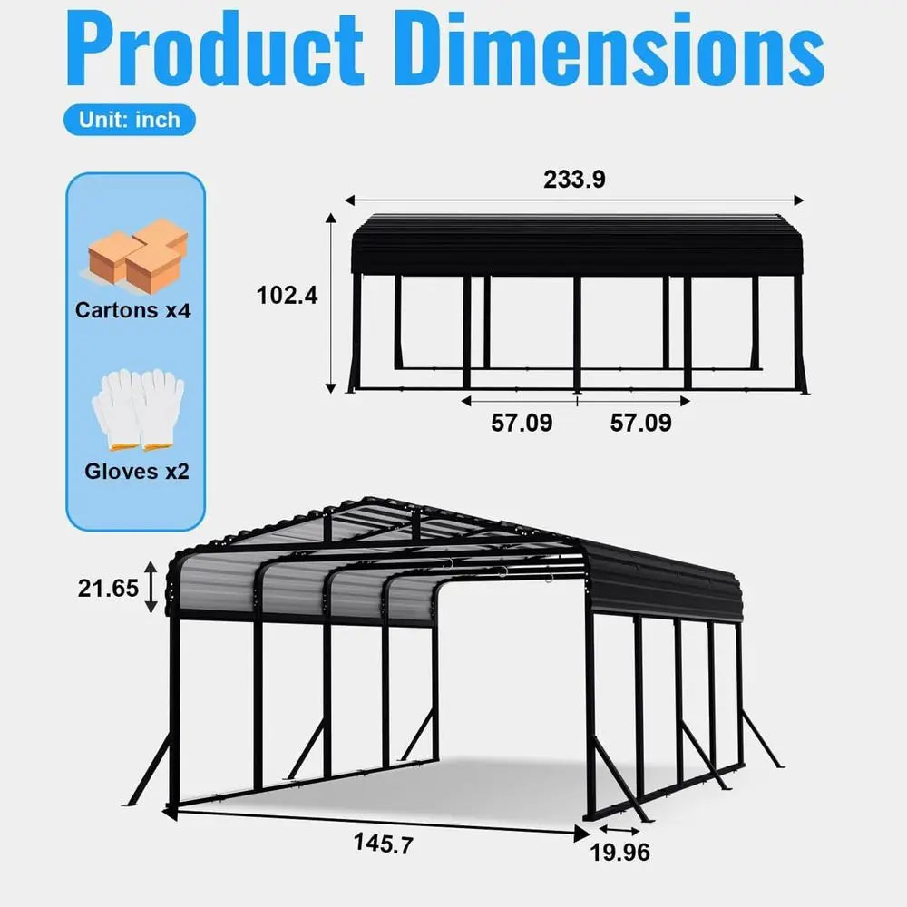 Heavy Duty Metal Carport Kit For Trucks Boats RVs Anchored