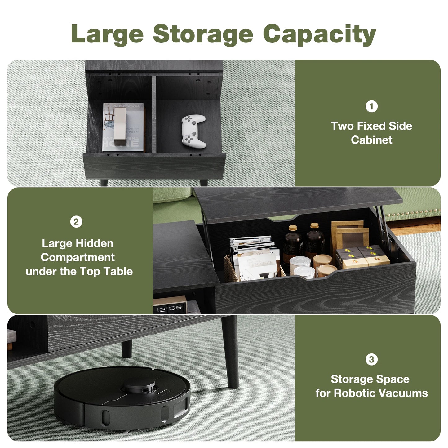 JHK Lift Top Coffee Table Living Room With Adjustable Storage