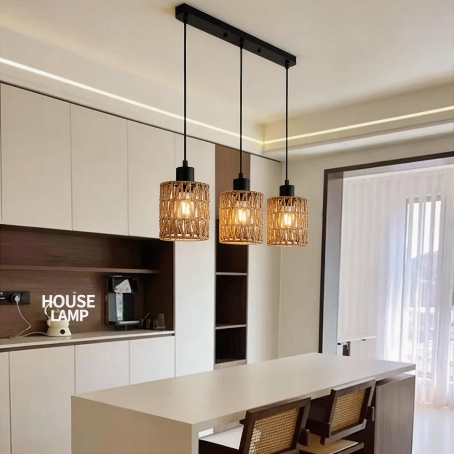Rattan Pendant Light Farmhouse Boho Chandelier With E27 Base