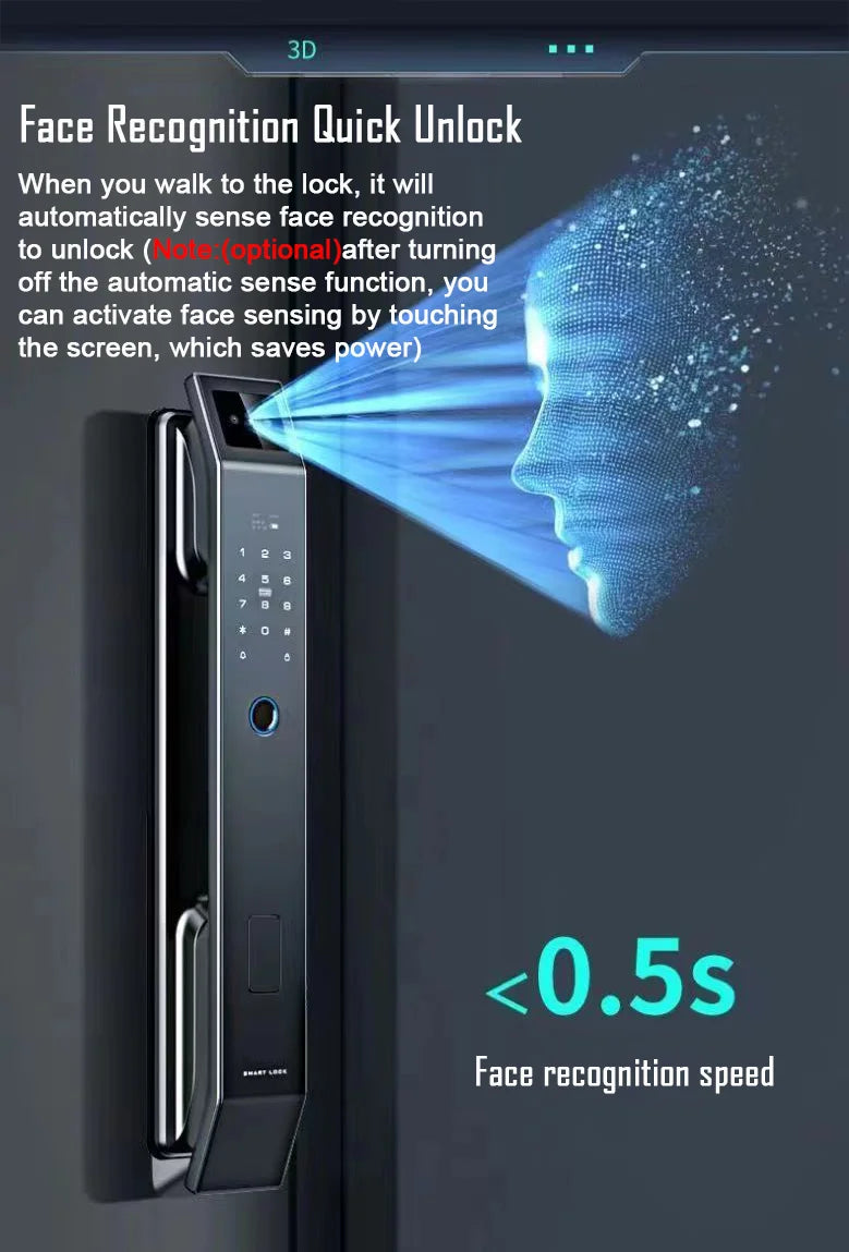 YKESDL 3D Face Recognition Biometric Door Lock With Camera