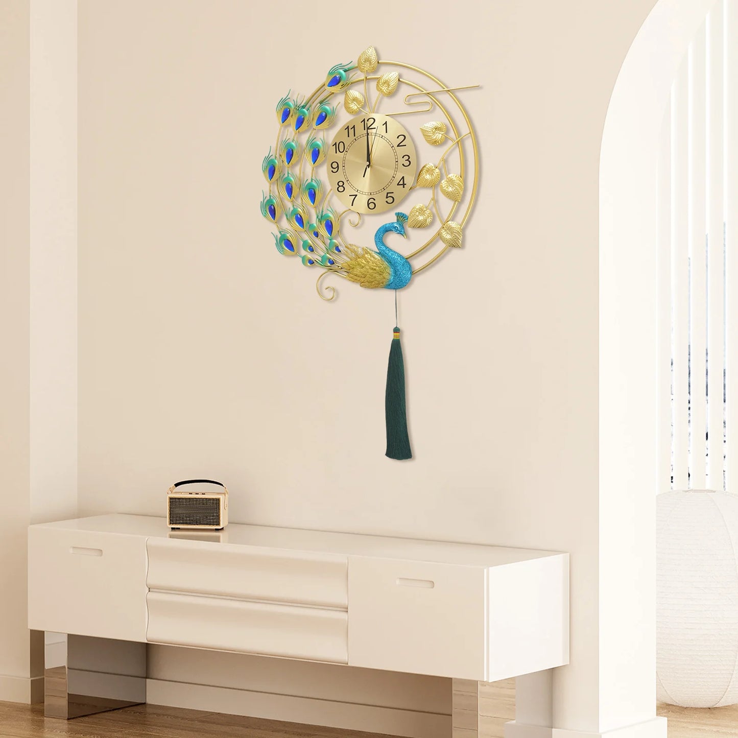 Peacock Metal Wall Clock Silent Quartz Wall Mounted Art Clock