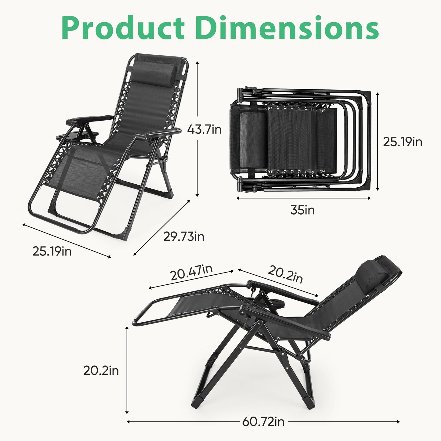 JHK Zero Gravity Recliner Outdoor Patio Lounge Chair With Cupholder