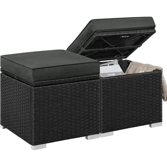 LISM Wicker Ottomans Set Of 2 With Hidden Storage Cushions