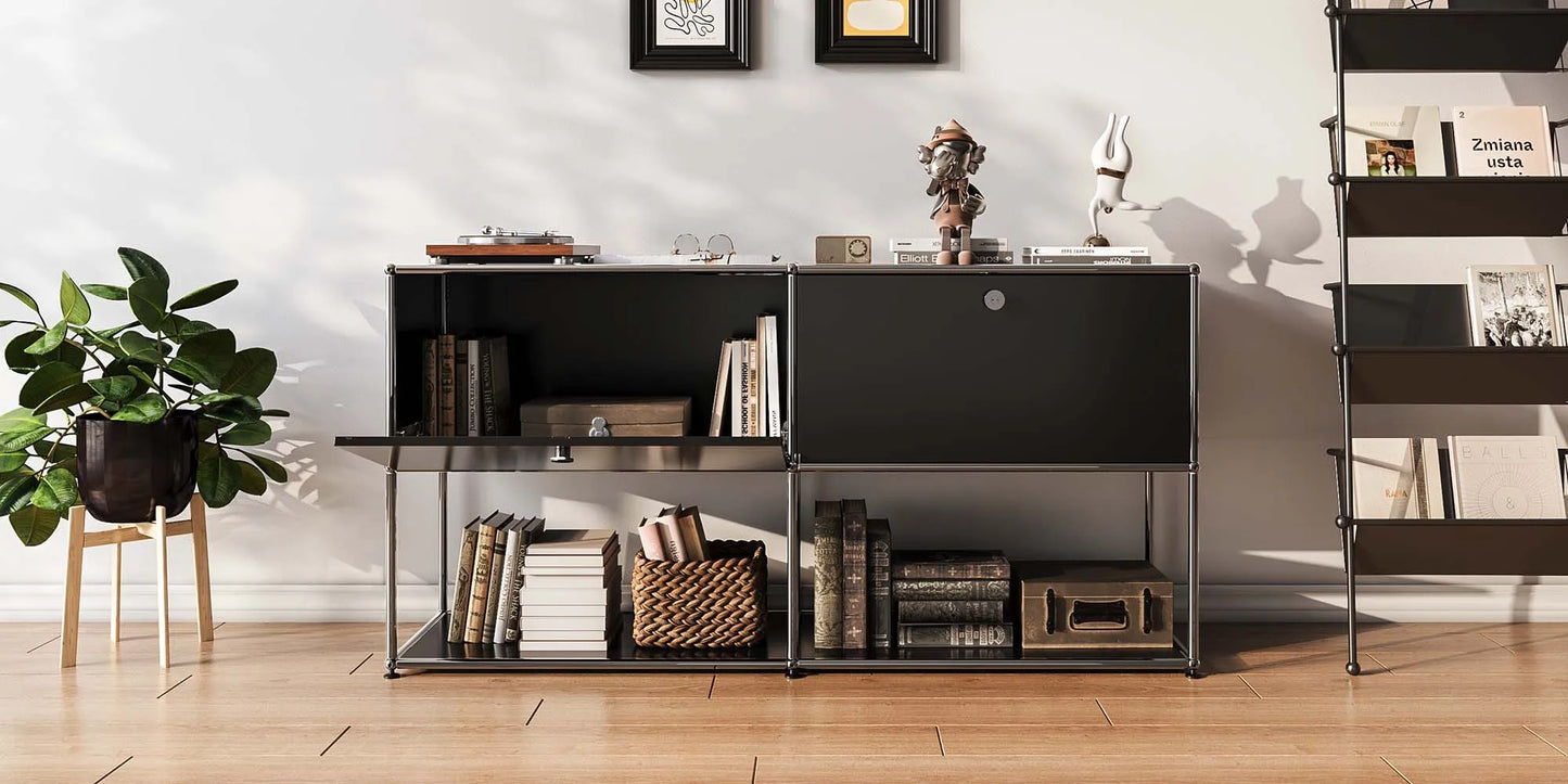 Stainless Steel Storage Cabinet Sideboard With Metal Shelves Living Room