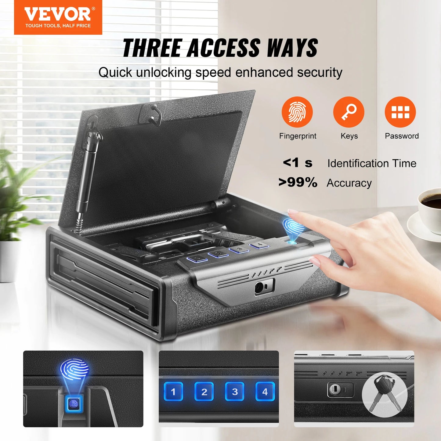VEVOR Pistol Safe With Three Way Quick Access Biometric Lock