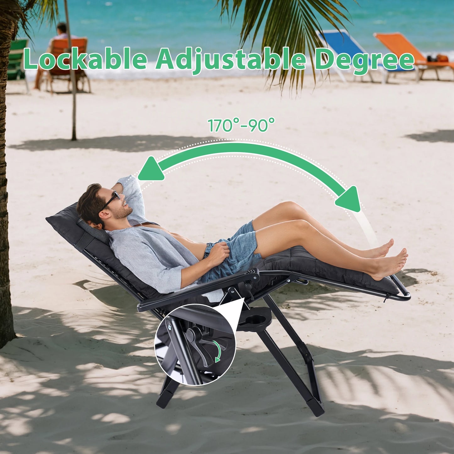 JHK Zero Gravity Recliner Outdoor Patio Lounge Chair With Cupholder