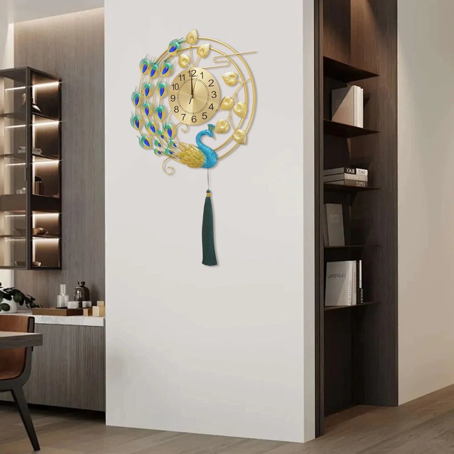 Peacock Metal Wall Clock Silent Quartz Wall Mounted Art Clock