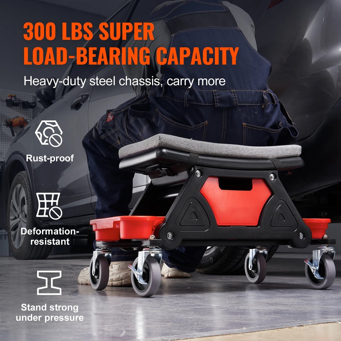 SucceBuy Rolling Mechanic Seat With Wheels 300 LBS Capacity