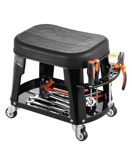 SucceBuy Mechanic Stool With Wheels 360 Degree Swivel Tool Tray