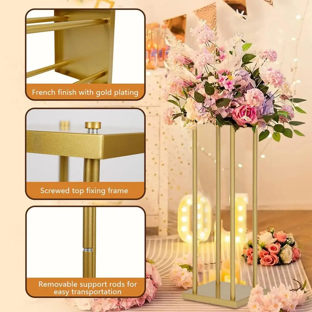 Gold Metal Flower Stand Set for Wedding Decorations and Centerpieces