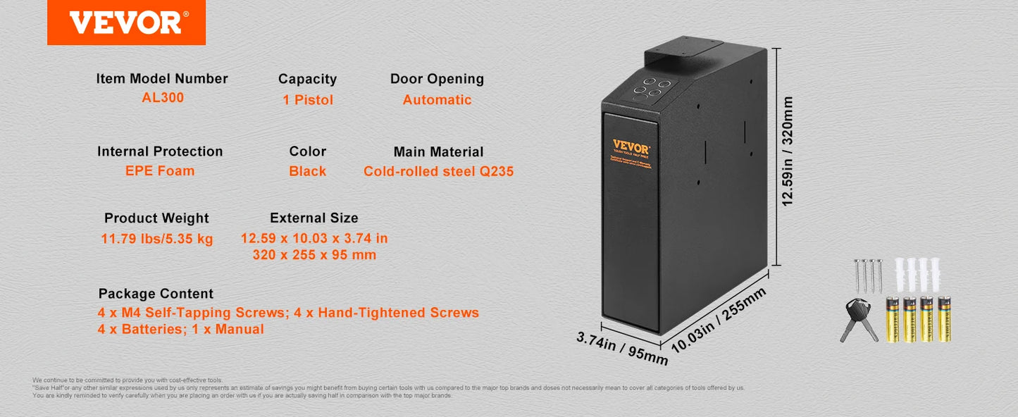 VEVOR Pistol Safe With Three Way Quick Access Biometric Lock