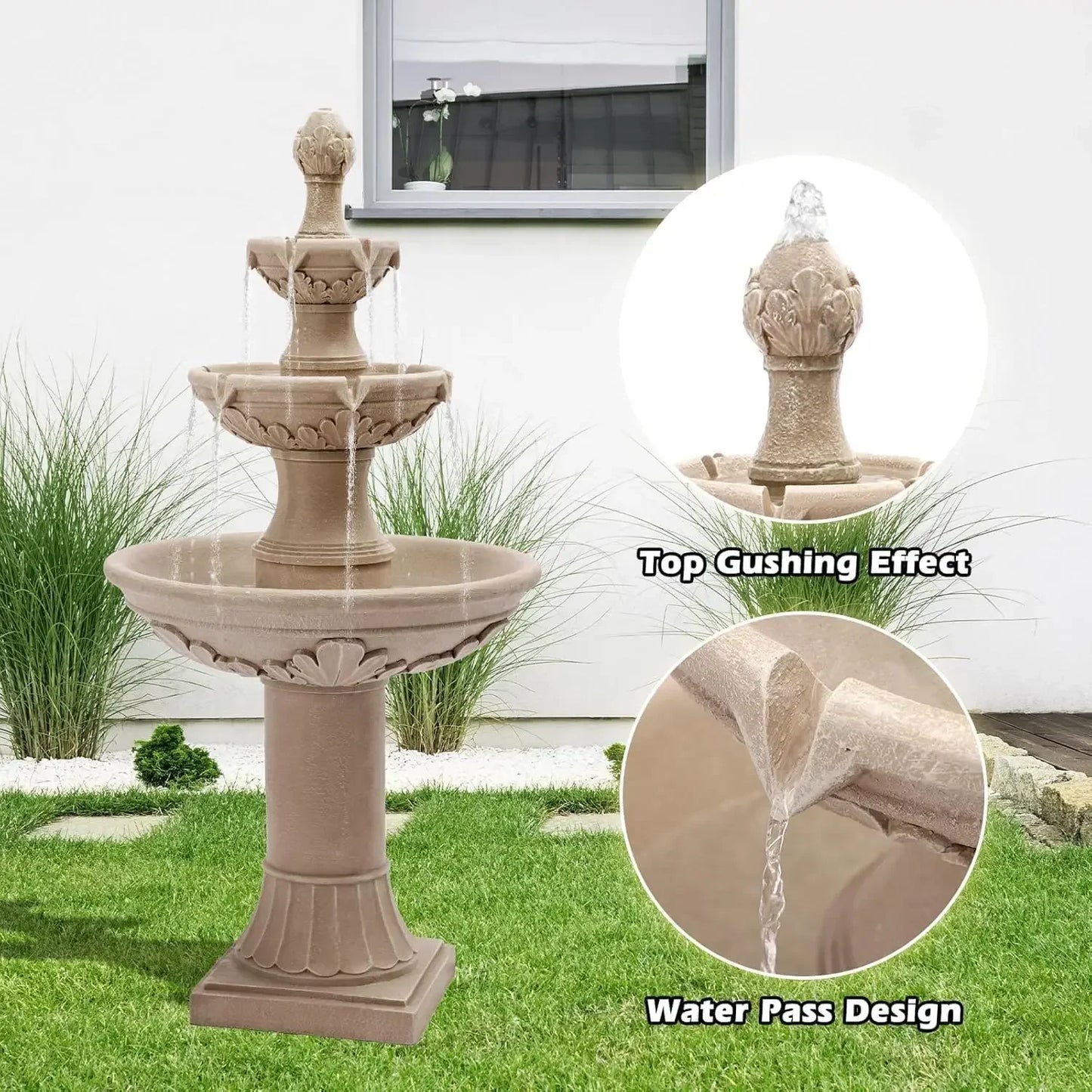 Outdoor 3 Tier Pineapple Top Floor Waterfall Fountain With Pump