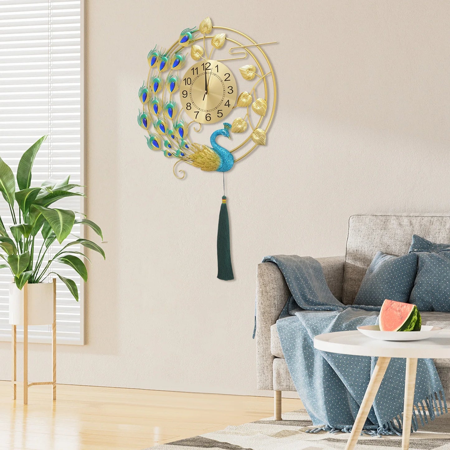 Peacock Metal Wall Clock Silent Quartz Wall Mounted Art Clock