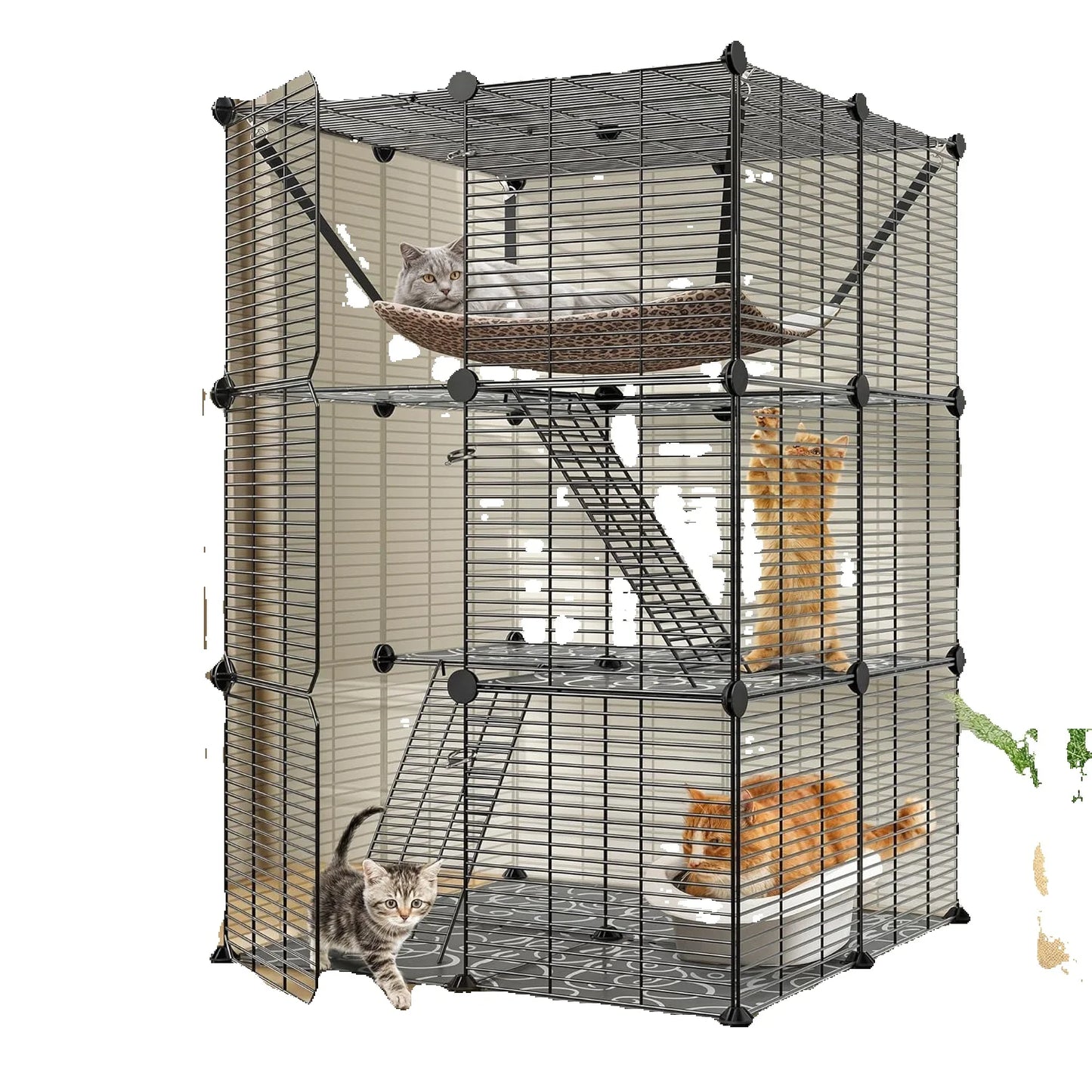 3-Tier Cat Cage Indoor Enclosure With Hammock For 1-2 Cats